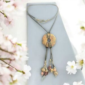 Stone Pendant Necklace on Leather Cord – 26" with 3" Dangle Charms